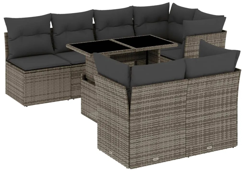 vidaXL 8 pcs conjunto sofás de jardim c/ almofadões vime PE cinzento