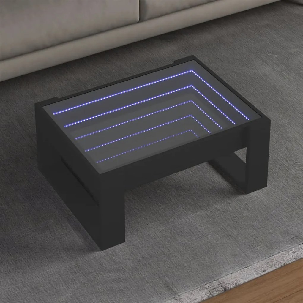 vidaXL Mesa de centro luzes LED Infinity 70x53x30 cm preto