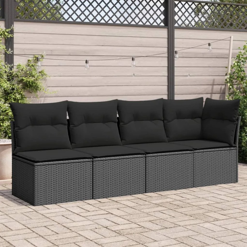 vidaXL Sofá de jardim com almofadões 4 lugares vime PE preto