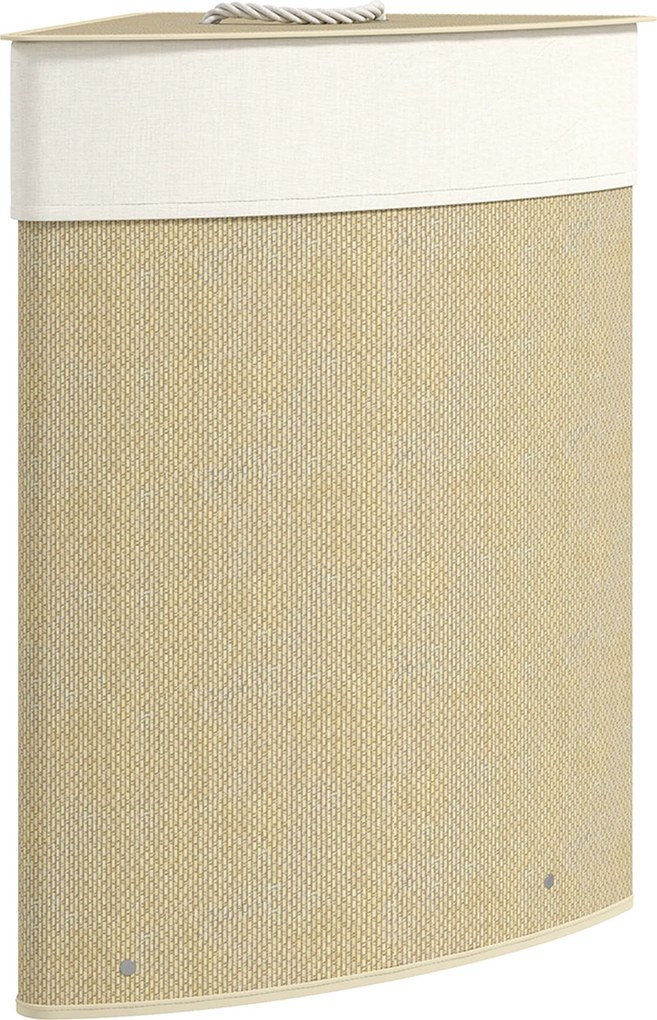 HOMCOM Cesto para Roupa Suja de Bambu de 55L com Tampa e Asa Saco Extraível e Lavável para Casa de Banho Quarto, 35x35x60 cm Creme | Aosom Portugal