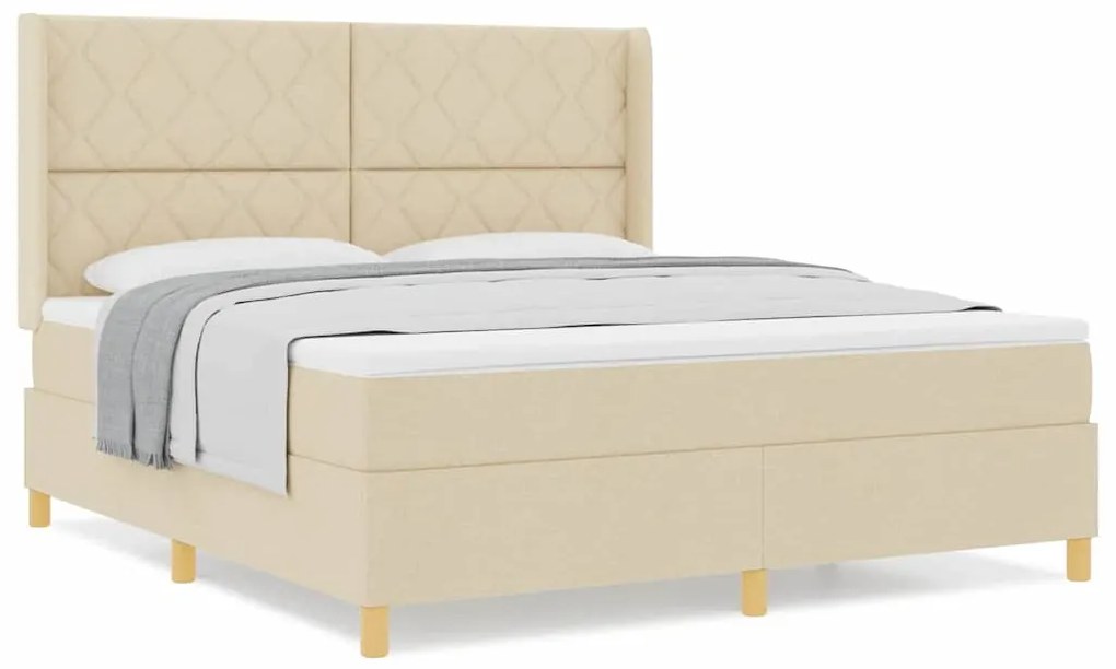 Cama com Estrado e Colchão Creme 180x200 cm Tecido