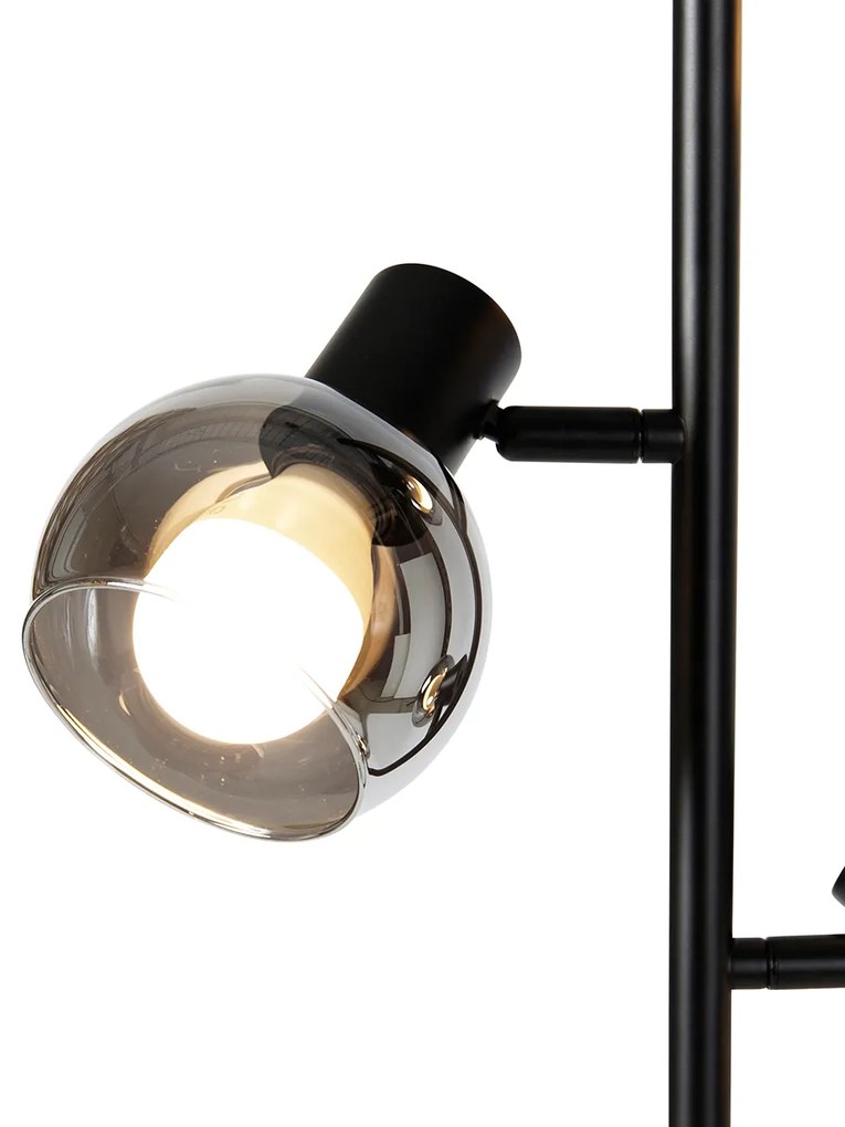 LED Candeeiro de pé inteligente preto com vidro fumê incl. 3 Wifi P45 - Vidro Art Deco