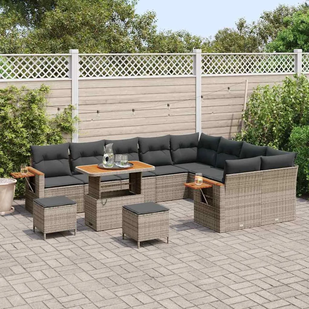 Conjunto de Sofás de Jardim com Almofadas vidaXL 12 Peças Cinza Rattan