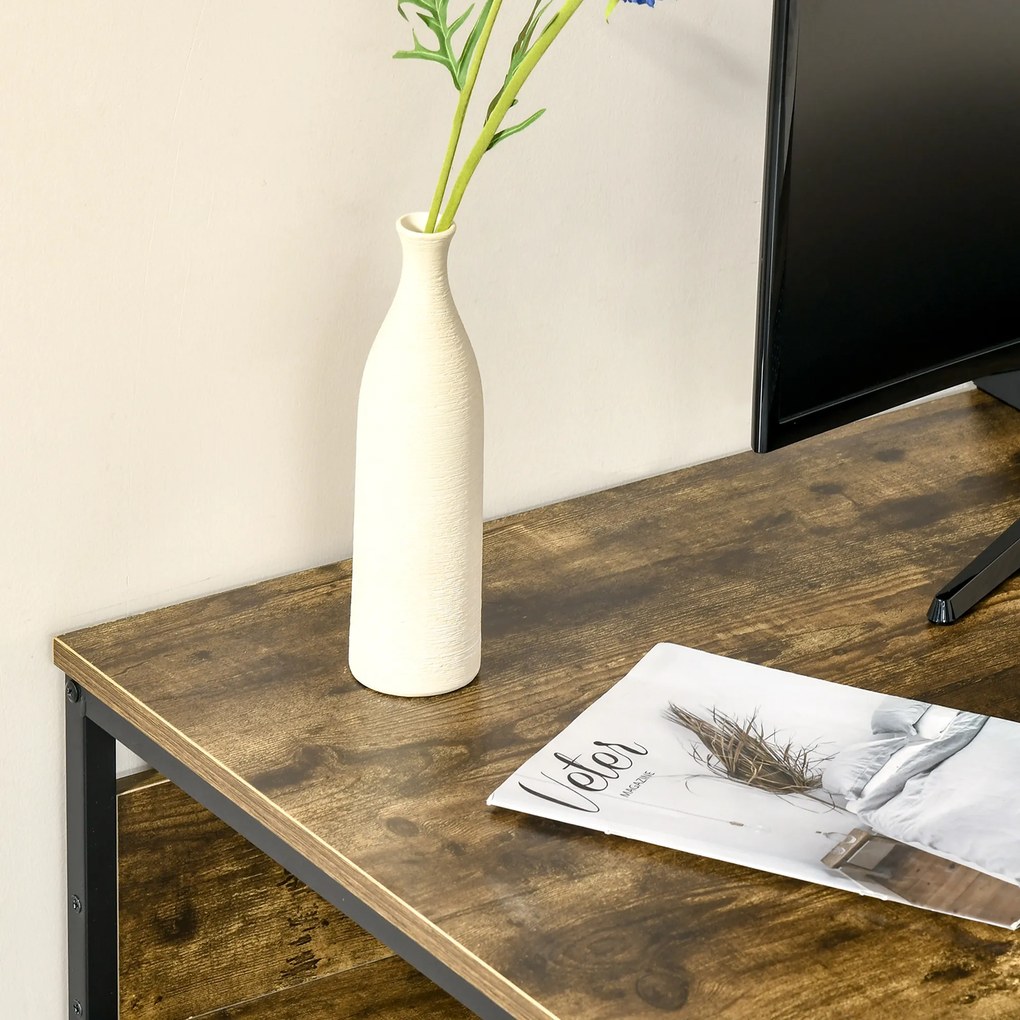 HOMCOM Secretária Estilo Industrial com Prateleiras Estrutura de Metal e Madeira para Estúdio Casa Escritório 120x60x75cm Marrom Rústico