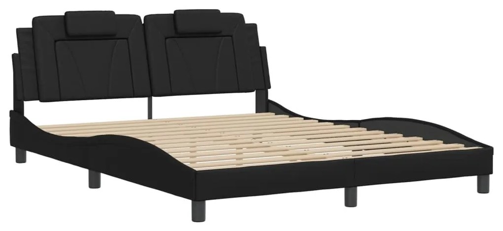 Estrutura de cama c/ luzes LED 160x200cm couro artificial preto