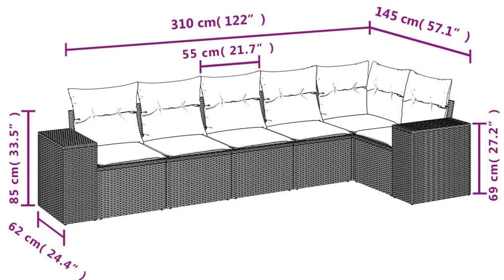 6 pcs conjunto de sofás p/ jardim com almofadões vime PE bege