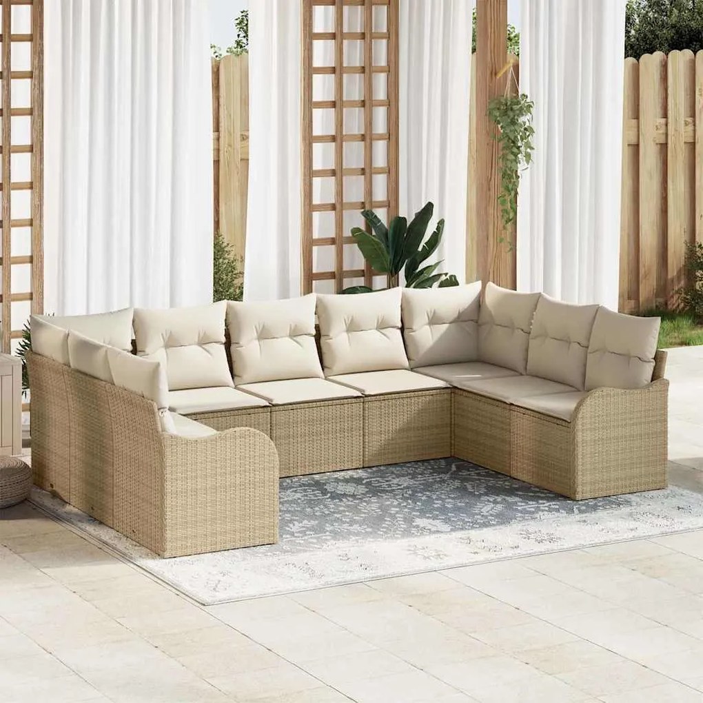 vidaXL Conjunto de Sofá de 9 Peças com Almofadas em Polyrattan Bege.