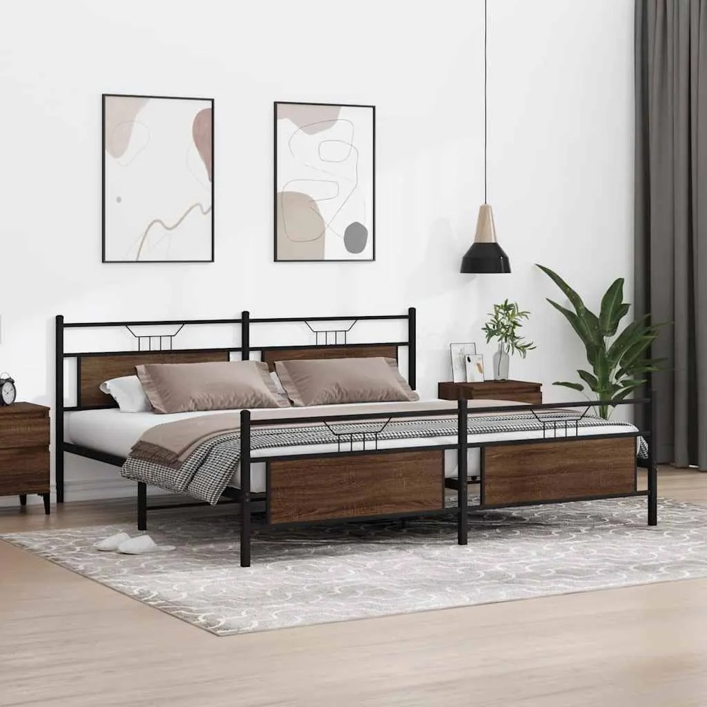 Estrutura cama sem colchão 200x200cm metal carvalho castanho