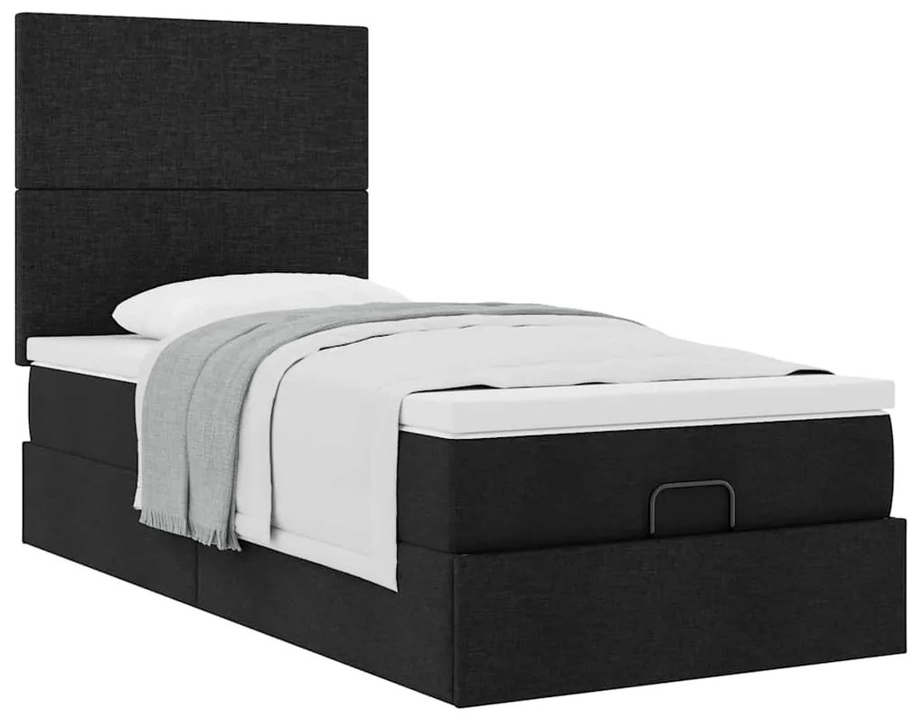 Cama otomana com colchão 100x200 cm tecido preto
