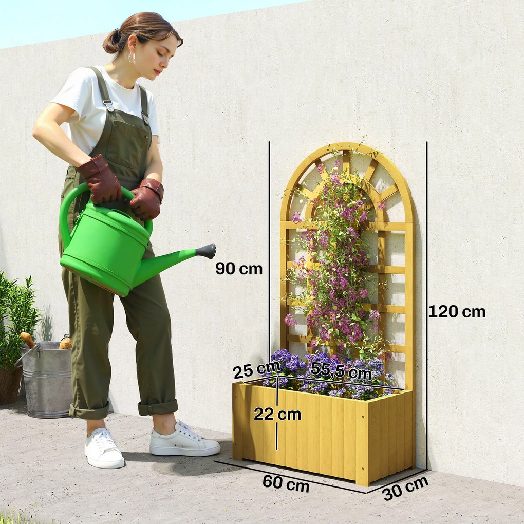 Floreira com Treliça de Madeira para Plantas Trepadeiras com Orifícios de Drenagem Floreira Elevada 60x30x120 cm Madeira