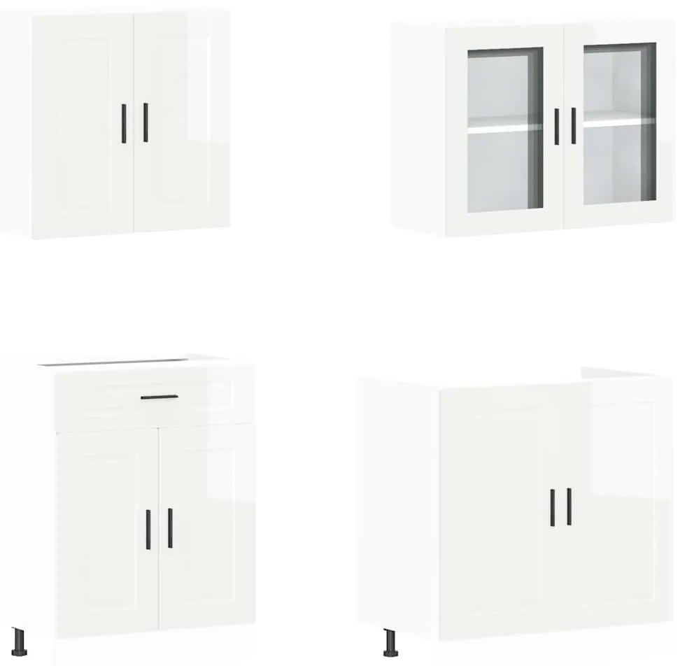 4 peças armário de cozinha conjunto Kalmar branco brilhante