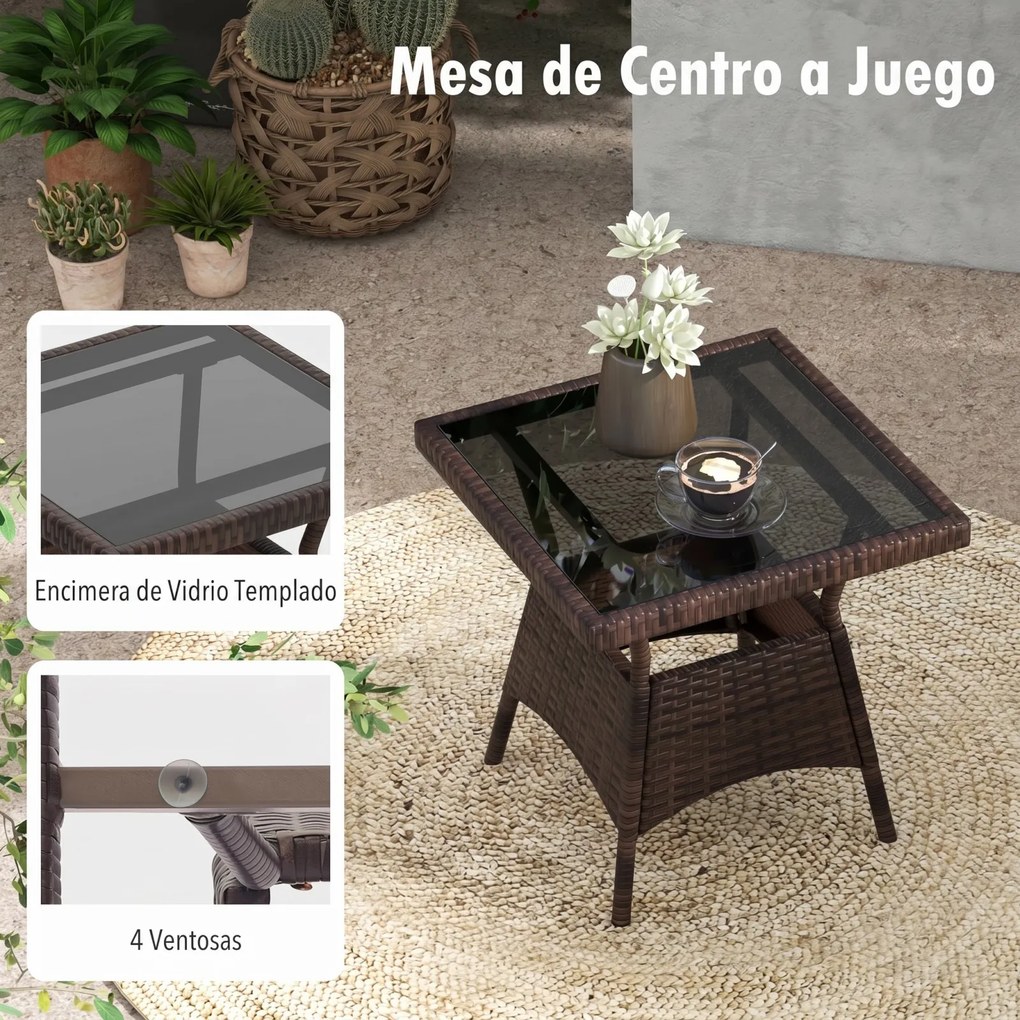 Conjunto de 2 Cadeiras de Baloiço e Mesa de Jardim, 84 x 67 x 86 cm, Estrutura em Rattan PE, Castanho