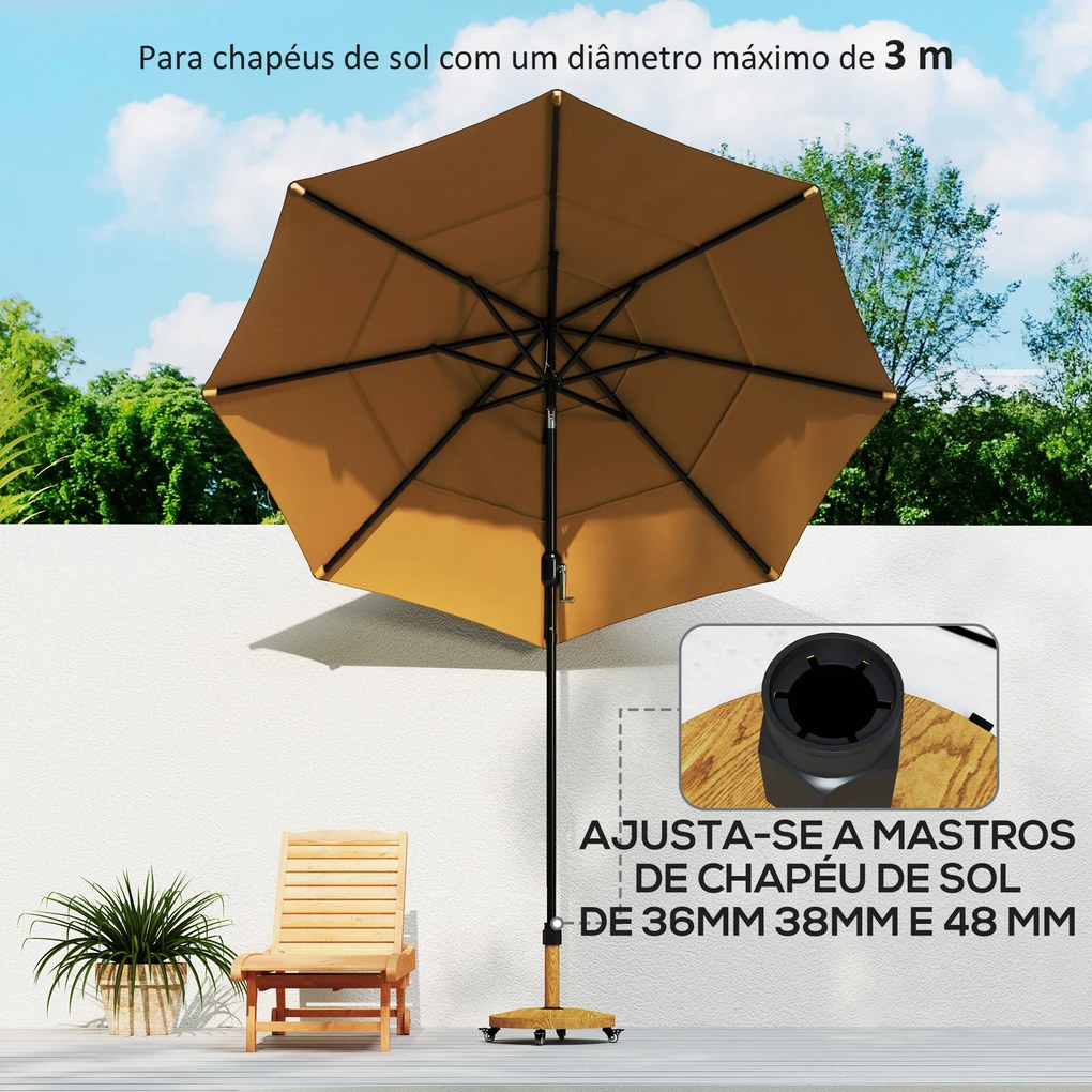 Base para Chapéu de Sol Redonda com Rodas Base para Chapéu de Sol com Preenchimento de Cimento 24,5 kg Ø48x44 cm Madeira