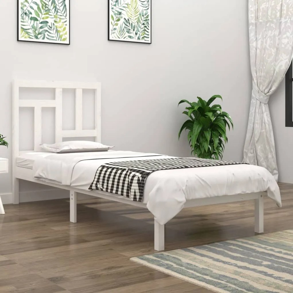 Cama sem colchão 90x200 cm madeira de pinho maciça branco