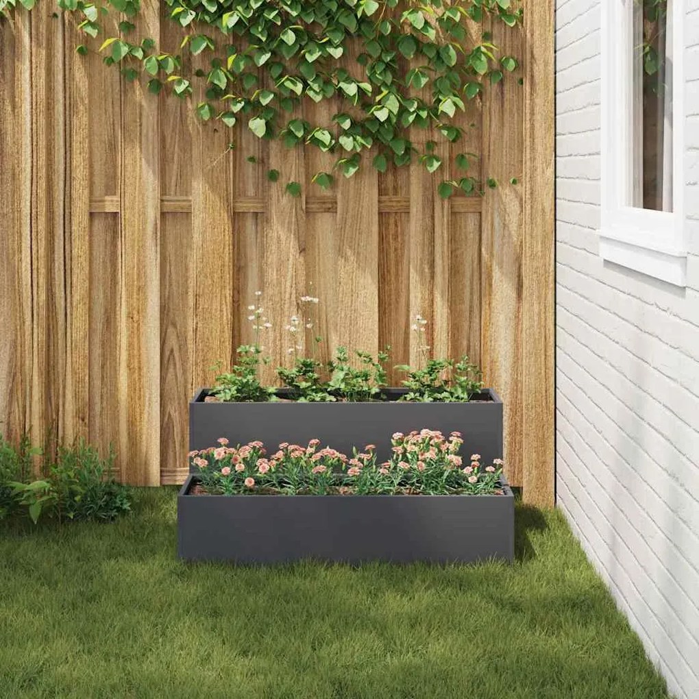 Jardineira 2 Níveis 100x60x45 cm Plástico Antracite