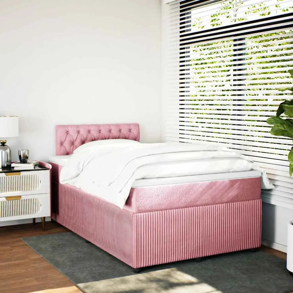 Cama boxspring com colchão 120x200 cm veludo rosa