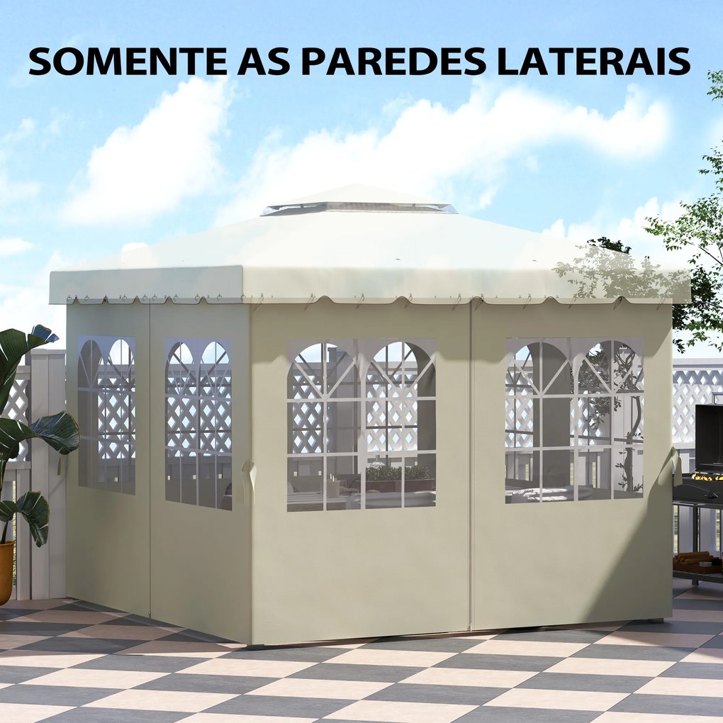 4 Paredes Laterais para Tenda 3x3 m (Não incluida) Laterais de Tenda com Ganchos 8 Janelas e Proteção UV  Creme