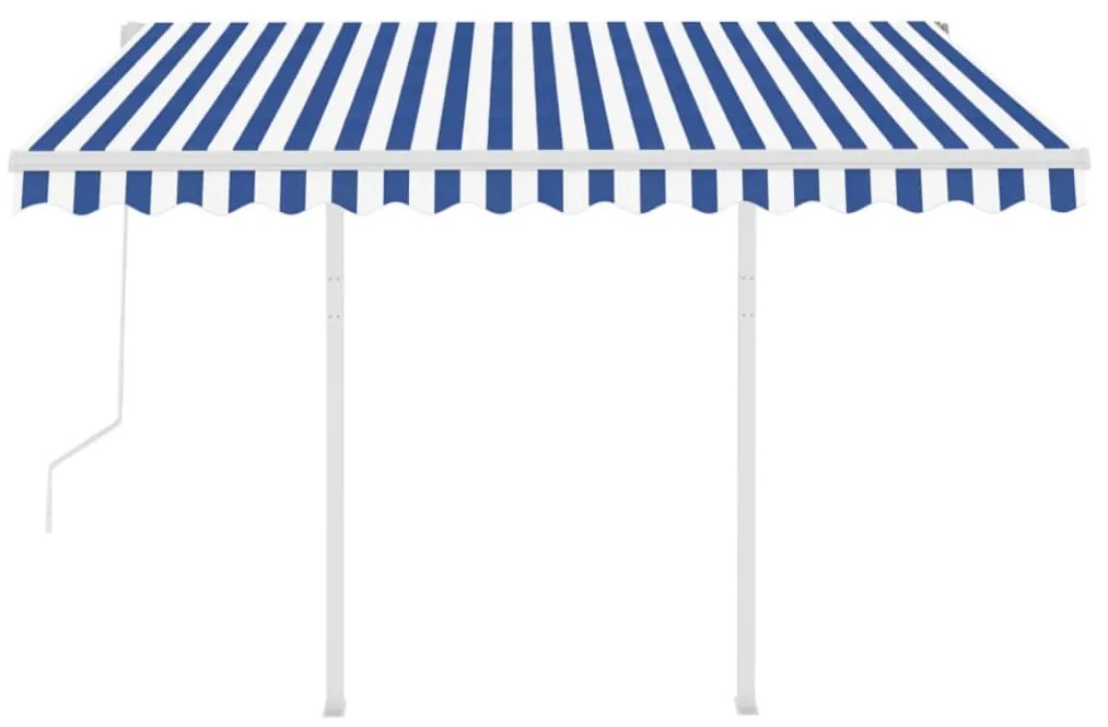 Toldo retrátil automático com postes 3,5x2,5 m azul e branco