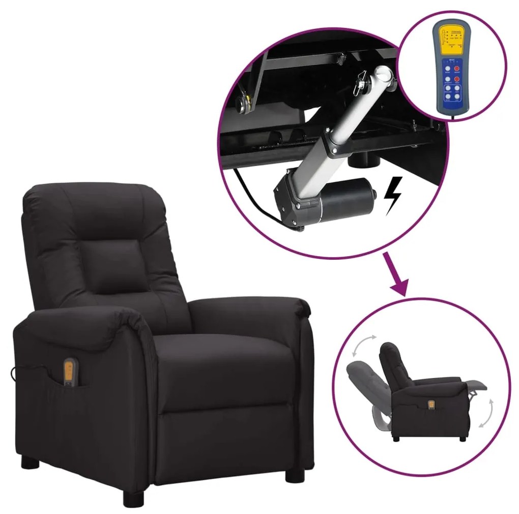 vidaXL Poltrona massagens elevatória couro artificial preto