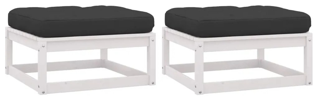 vidaXL Apoio de pés p/ jardim c/ almofadões 2 pcs pinho maciço branco