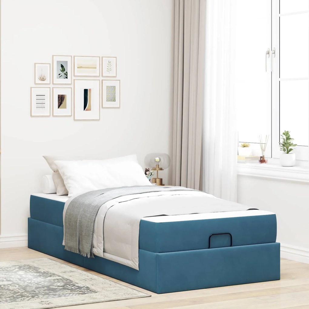 vidaXL Estrutura de cama com colchão com colchão 2 pcs Azul Veludo