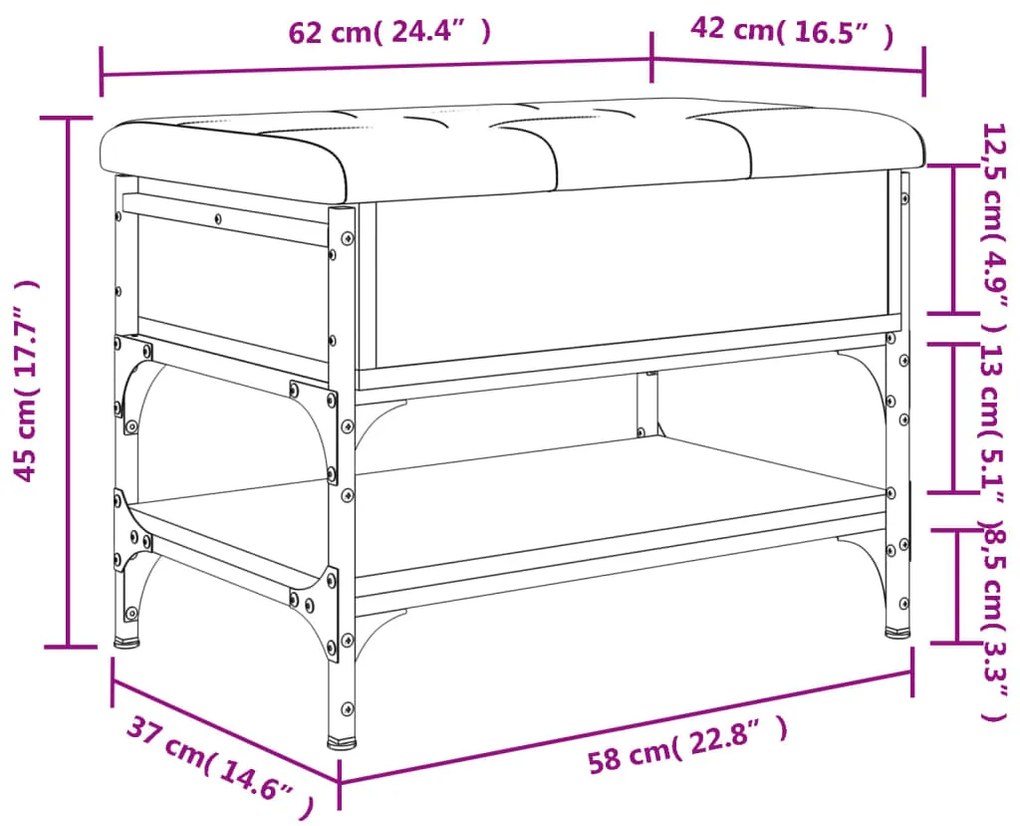 Banco sapateira 62x42x45cm derivados de madeira cinzento sonoma