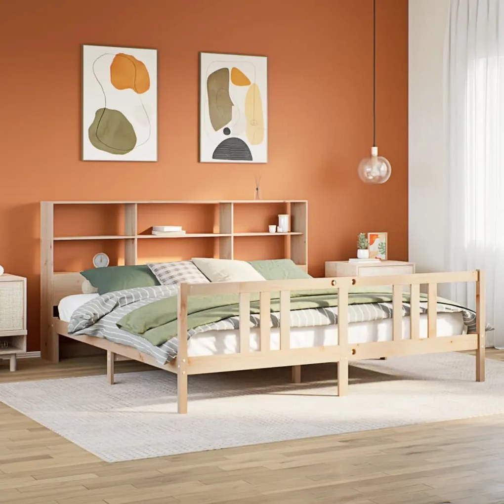 vidaXL Cama com estante sem colchão 180x200 cm pinho maciço