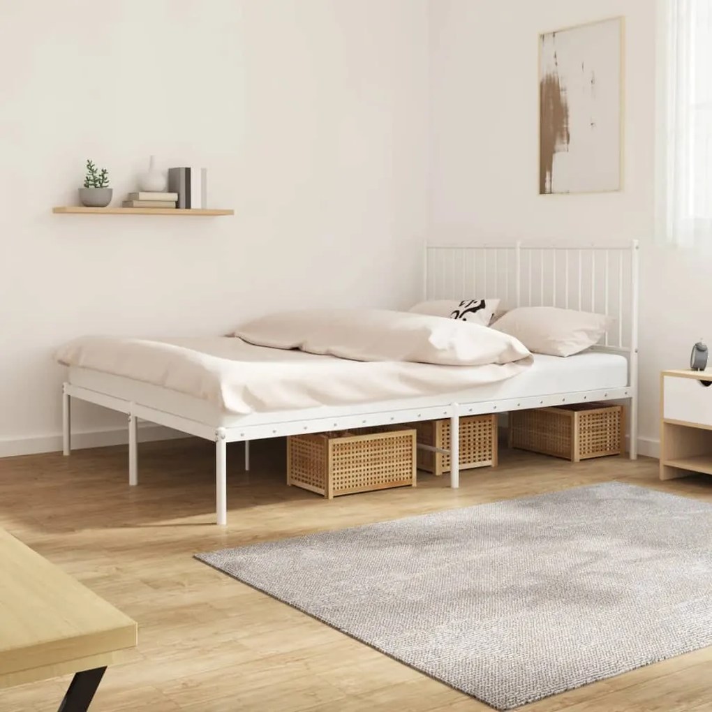 vidaXL Estrutura de cama com cabeceira 140x190 cm metal branco