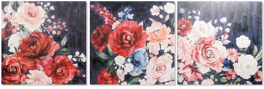Pintura DKD Home Decor Floral 100 x 3 x 100 cm (3 pcs)