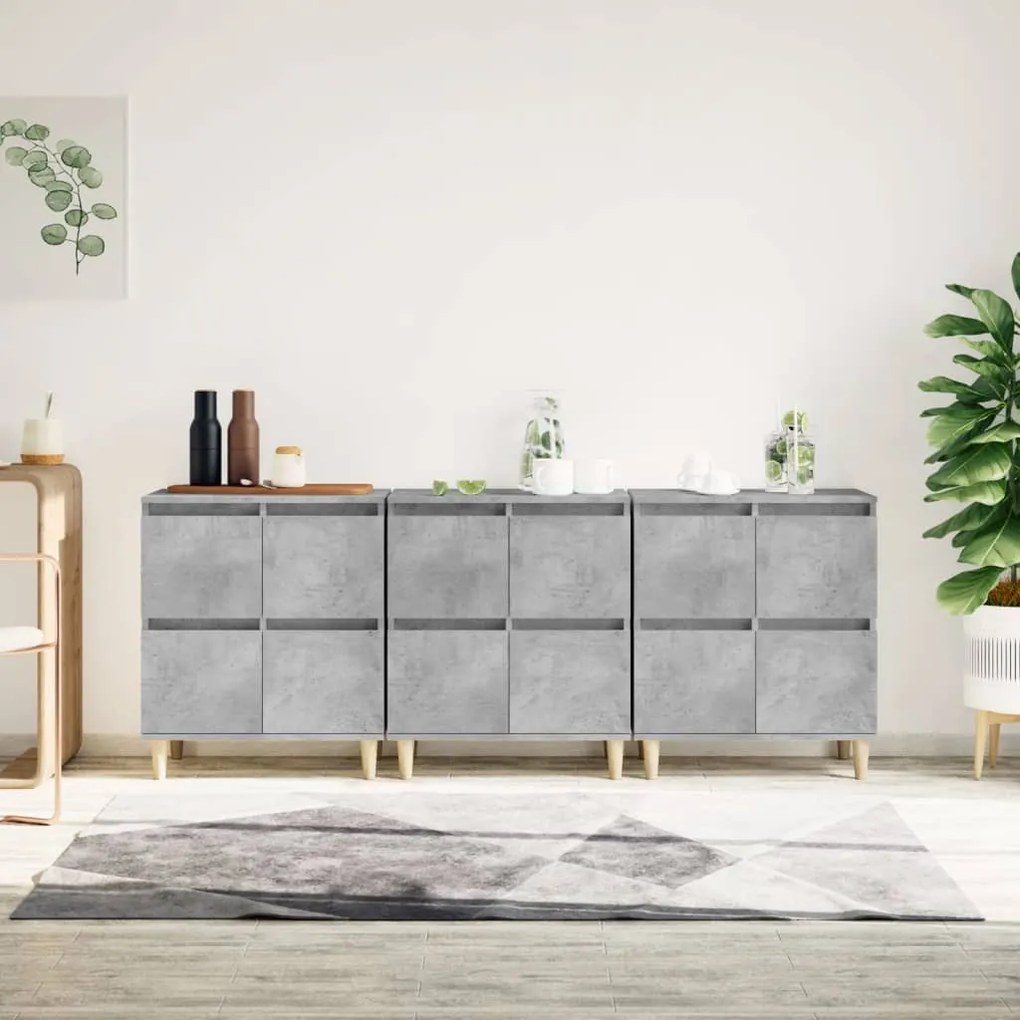 vidaXL Aparadores 3 pcs 60x35x70 cm derivados de madeira cinza cimento