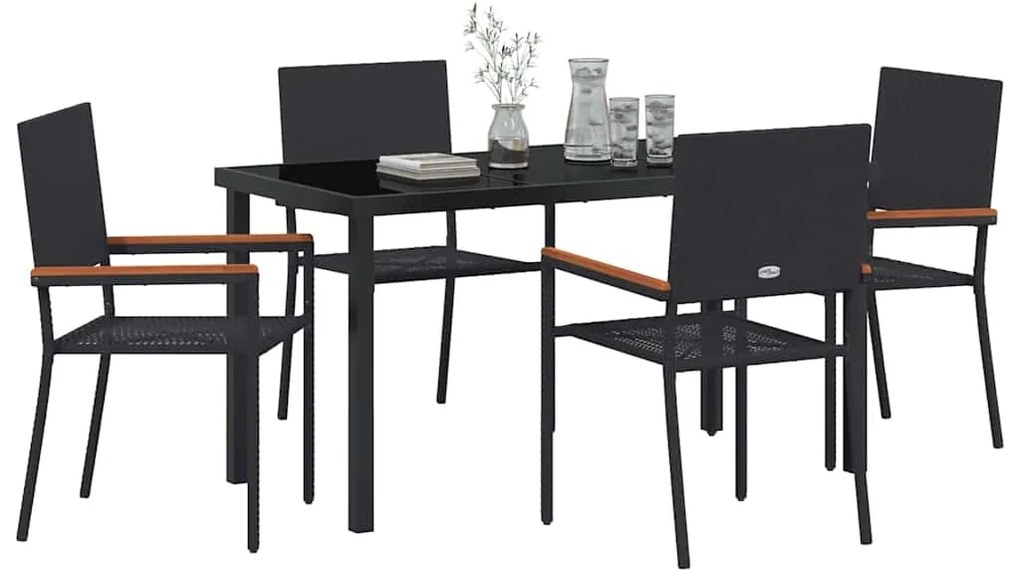 Conjunto de Jantar de Jardim de 5 Peças Preto de Rattan Sintético