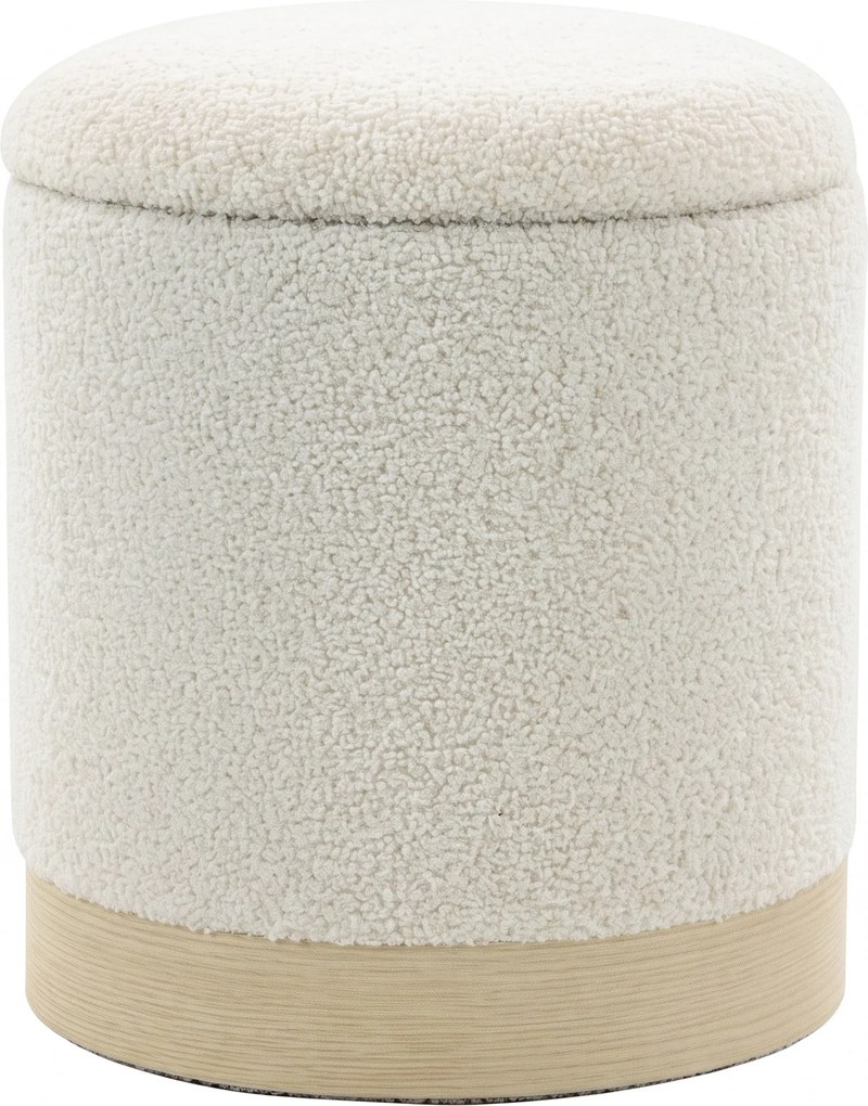 HOMCOM Puff redondo 38 cm com revestimento Sherpa, arrumação e base metálica em estilo madeira, Creme branco | Aosom Portugal