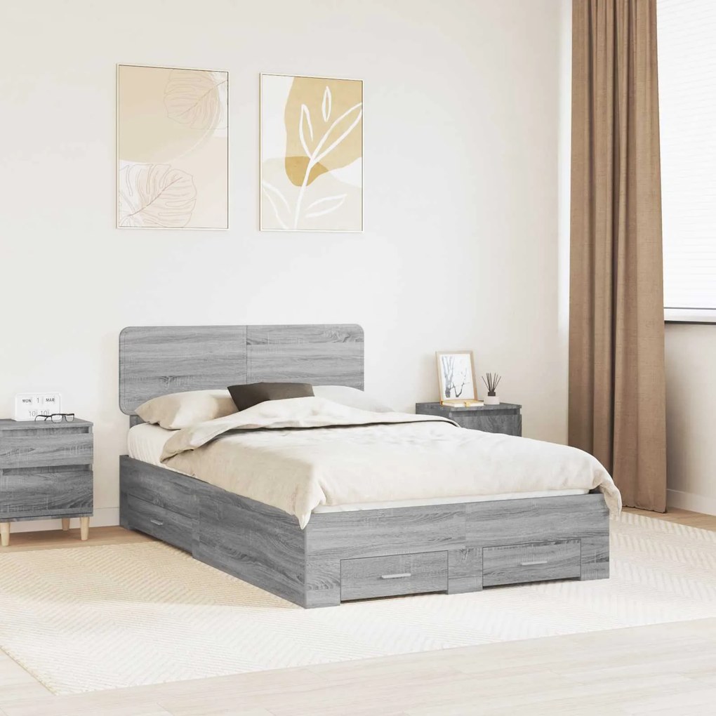 vidaXL Estrutura da Cama Cinza Sonoma 120 x 190 cm Madeira processada