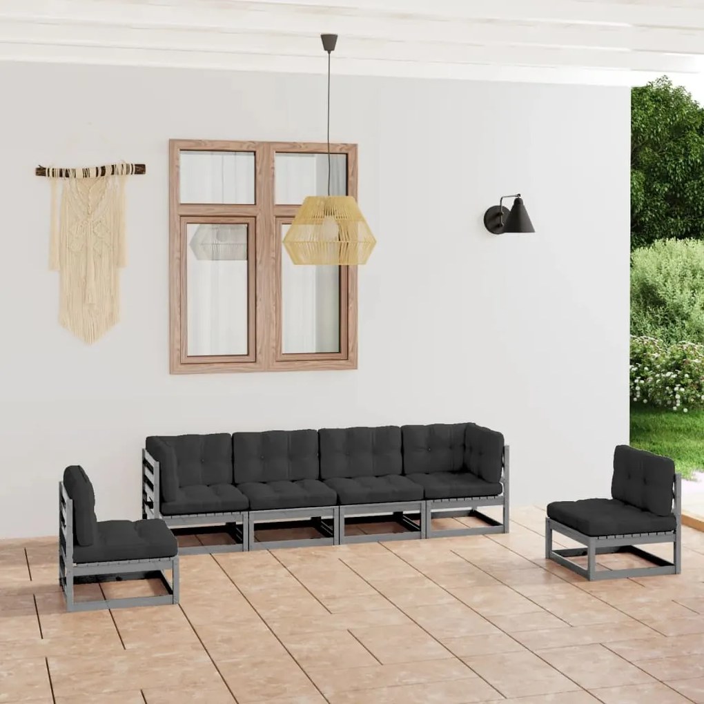 3076451 vidaXL 6 pcs conjunto lounge de jardim c/ almofadões pinho maciço