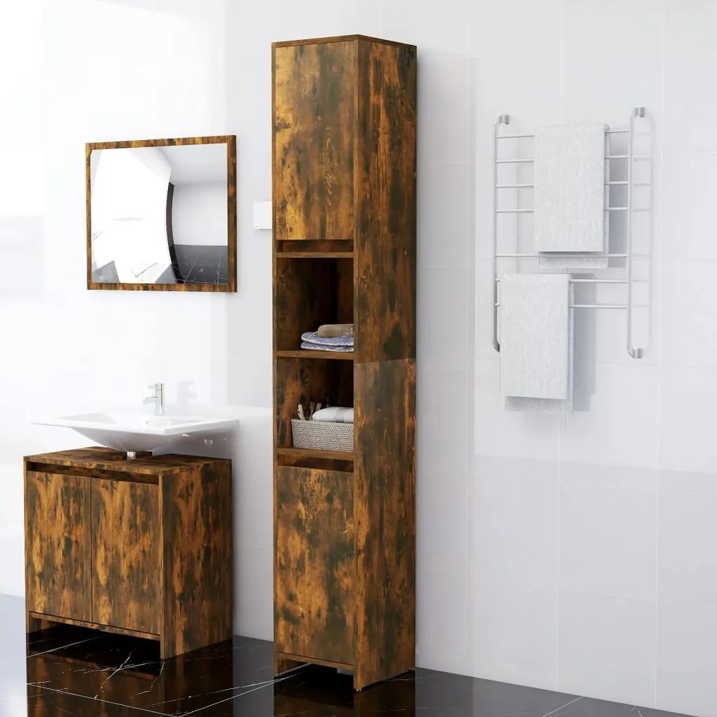 815108 vidaXL Armário WC 30x30x183,5 cm derivados de madeira carvalho fumado