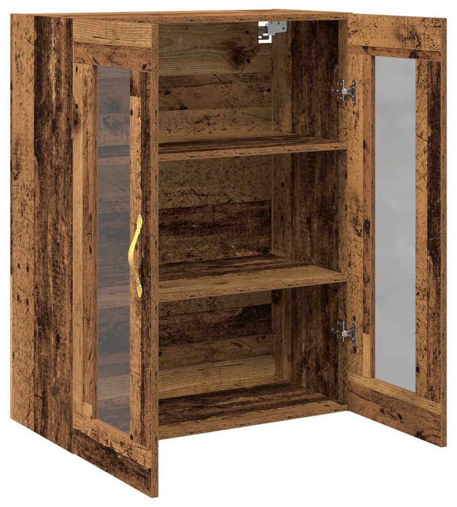Armário de parede vidaXL com portas de vidro madeira velha 69,5x34x90