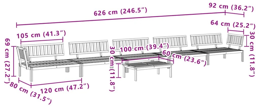 6 pcs conjunto de móveis de paletes p/ jardim acácia maciça