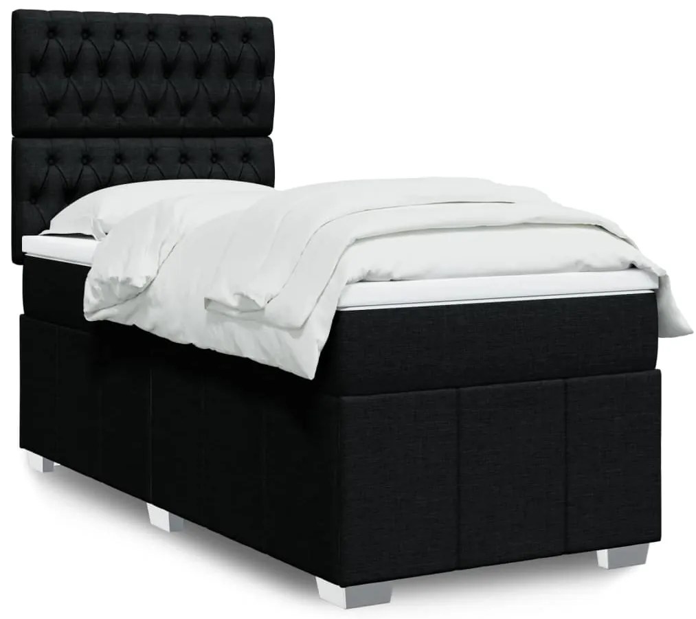 Cama com molas/colchão 80x200 cm tecido preto