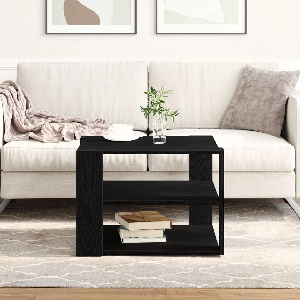 Mesa de centro vidaXL Preto Carvalho 59,5x59,5x40 cm Madeira Engenhari