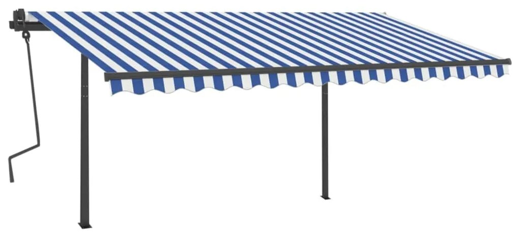 Toldo retrátil manual com luzes LED 4,5x3 m azul e branco