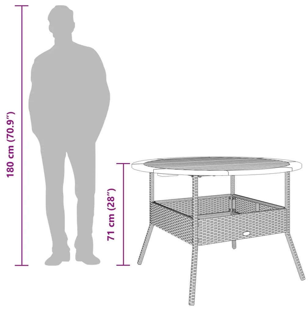 Mesa de jardim com tampo de acácia Ø110x71 cm vime PE bege