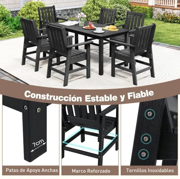 Cadeira de jantar de jardim Plástico com braços largos, assento e encosto em ripas para salão Gazebo 61 x 61,5 x 95 cm Preto