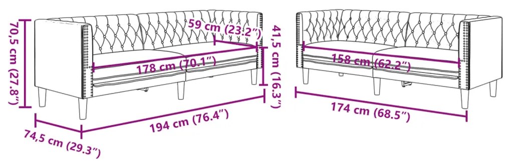 2 pcs conj. de sofás chesterfield camurça artificial castanho