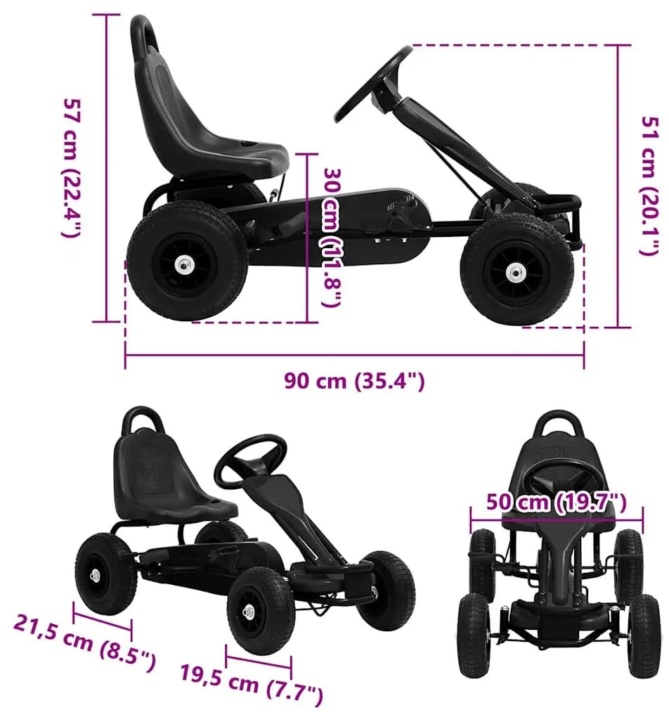 Kart a pedais com pneus pneumáticos preto