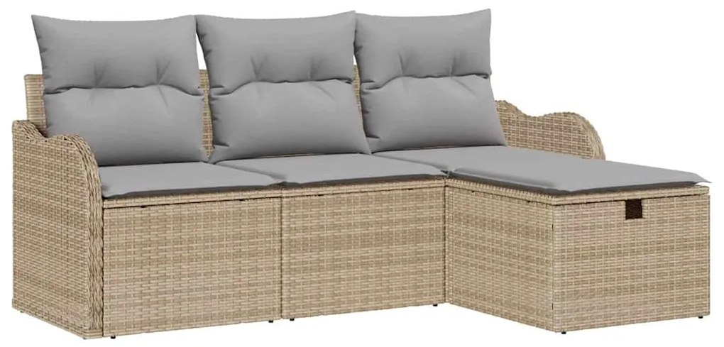 Conjunto de Sofá de Jardim vidaXL de 4 Peças com Almofadas Bege Rattan