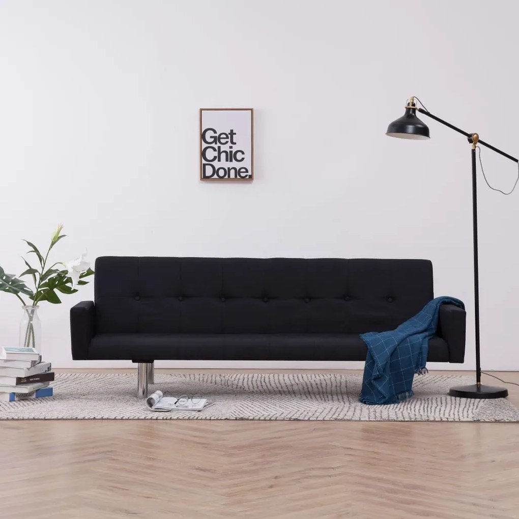 282223 vidaXL Sofá-cama com apoios de braços poliéster preto