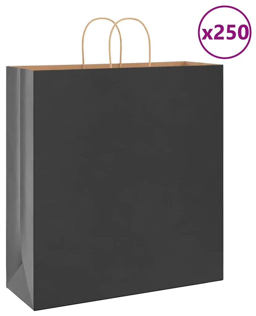 vidaXL Sacos de papel 250 unid com alças preto 45x17x48 cm