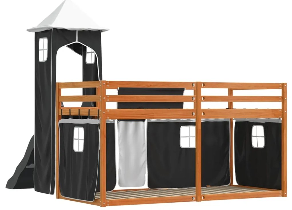 Beliche com escorrega e cortinas 90x190 cm branco e preto
