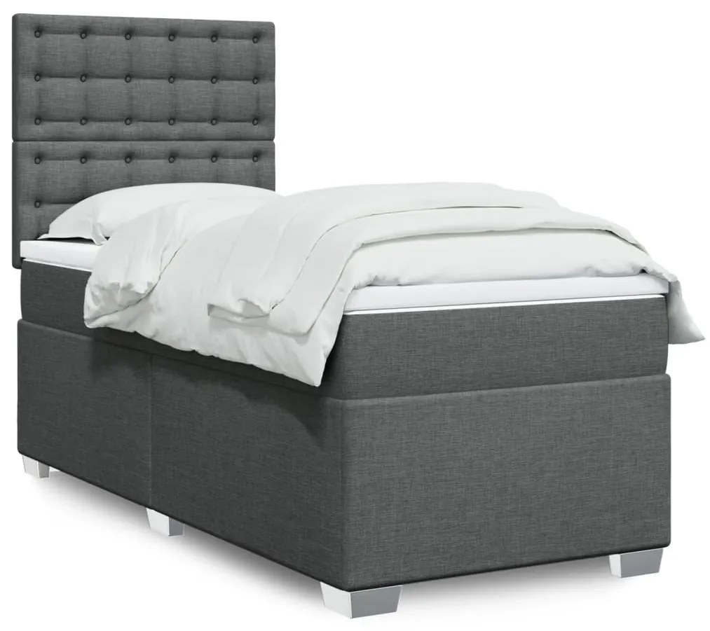 vidaXL Cama com molas/colchão 90x190 cm tecido cinza-escuro