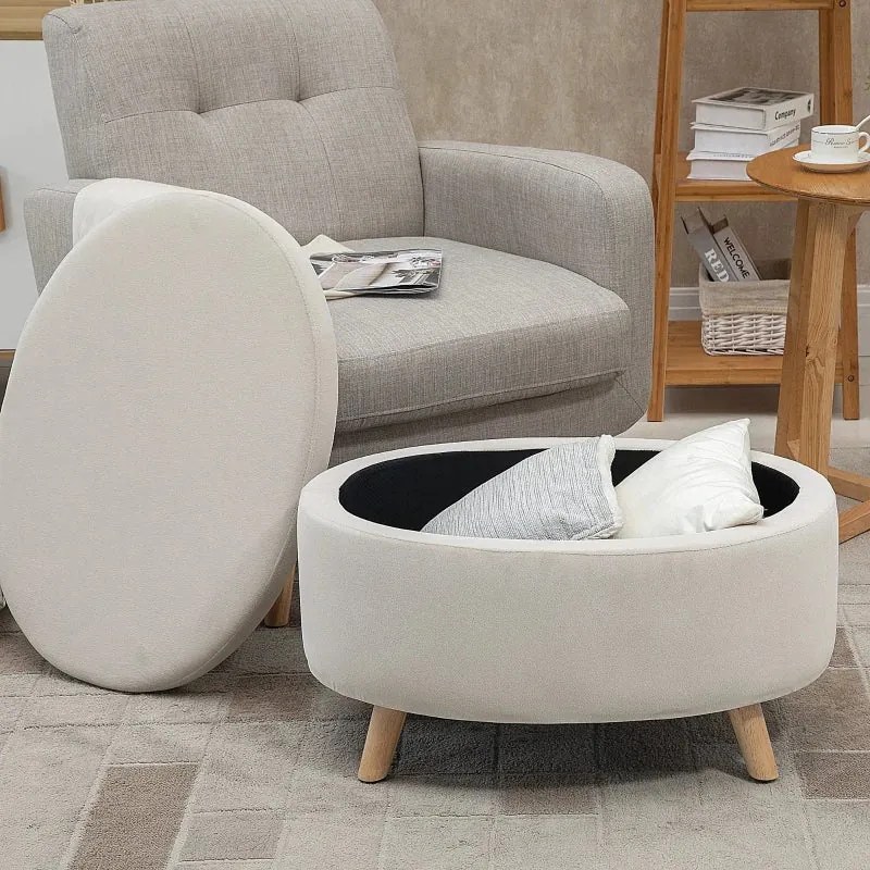 Banco Otomano com Arrumação/Baú– Julici – 71x51,5x42 cm – Bege